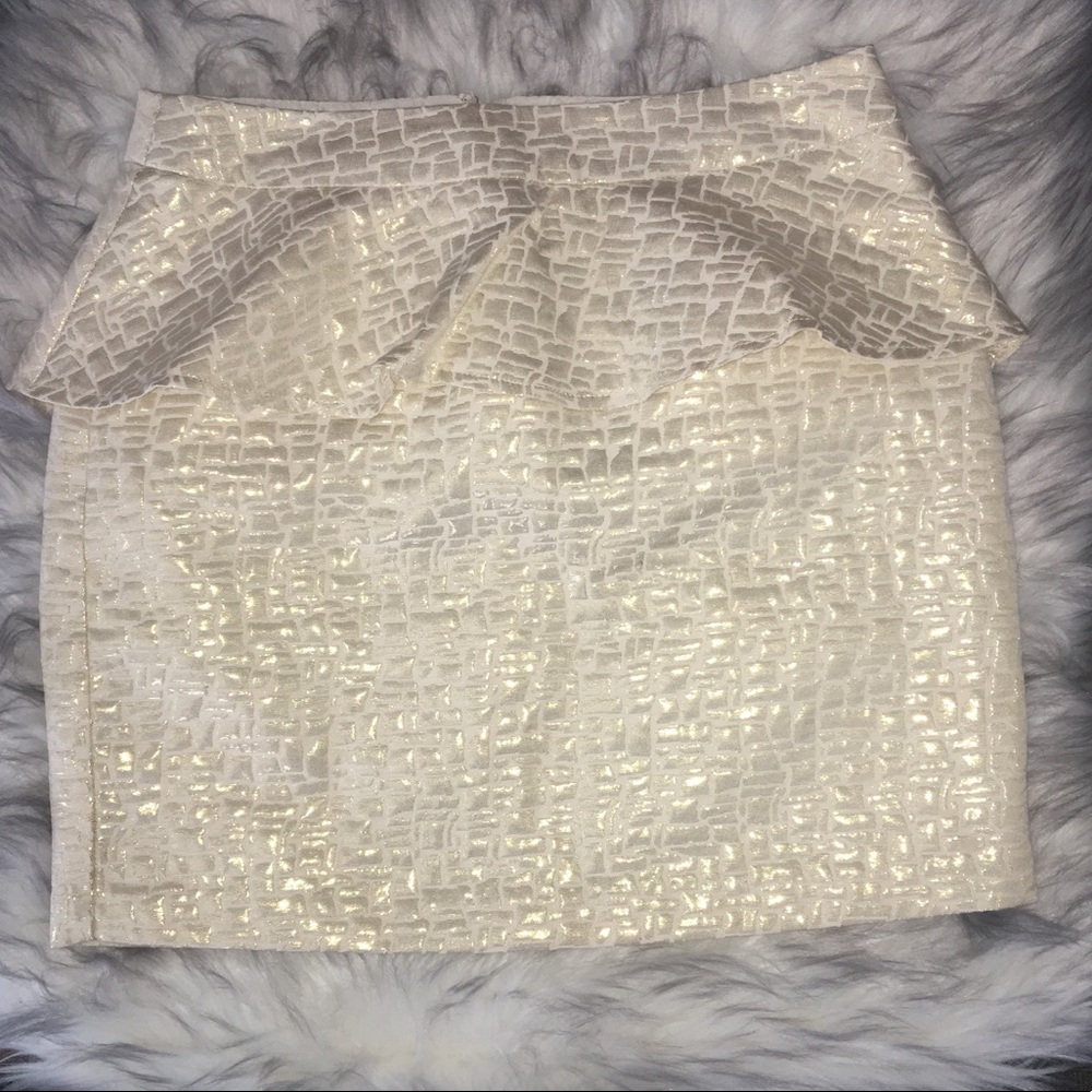 Cream & Gold Foil Peplum Skirt